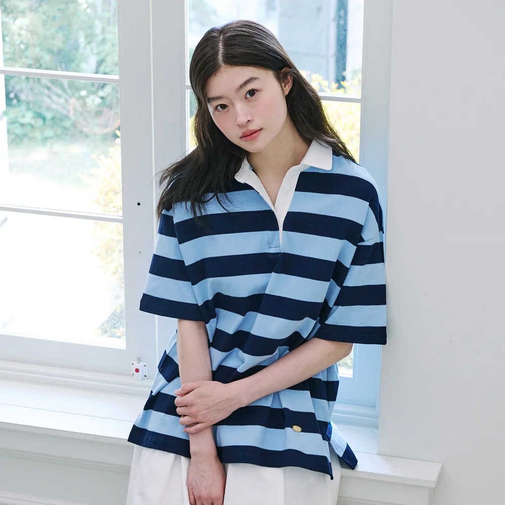 STRIPE COLLAR T-SHIRT_SKY BLUE