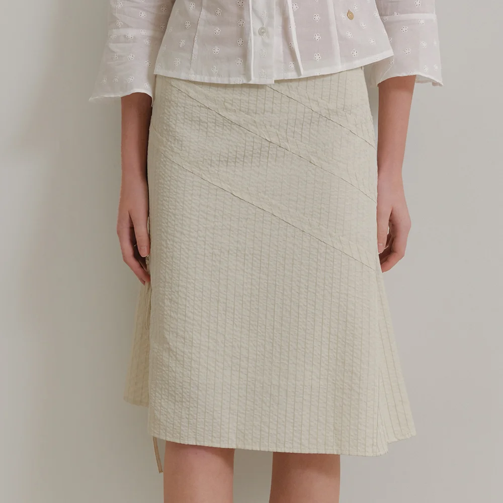 Asymmetric stripe midi skirt_beige