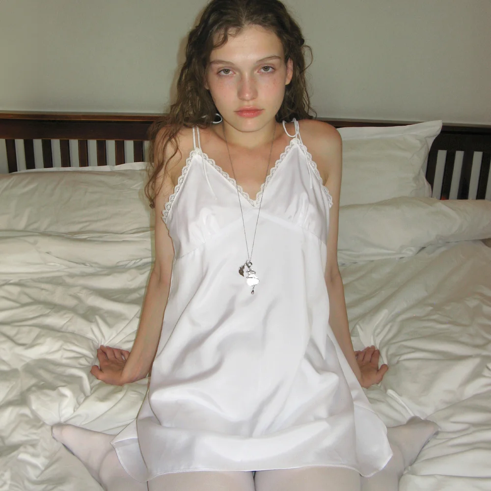 Lace Flared Mini Dress (White)
