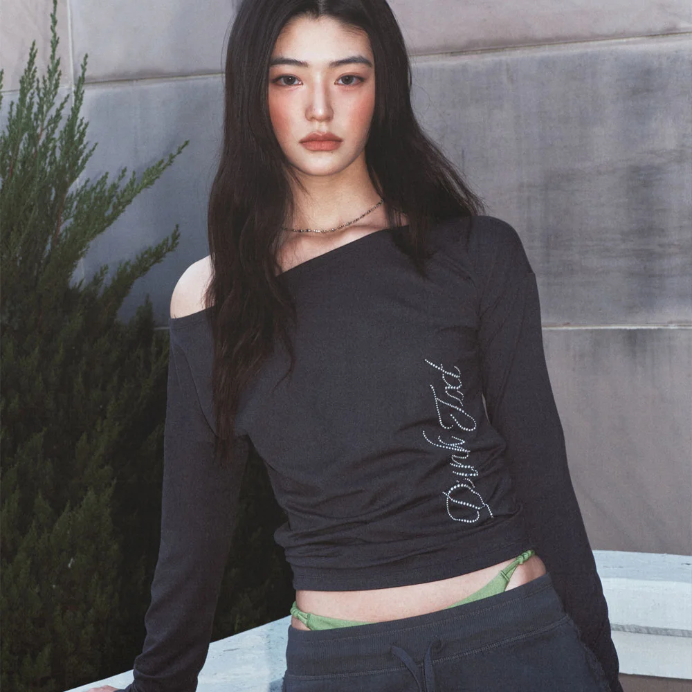 Hotfix Off Shoulder Long Sleeve Charcoal