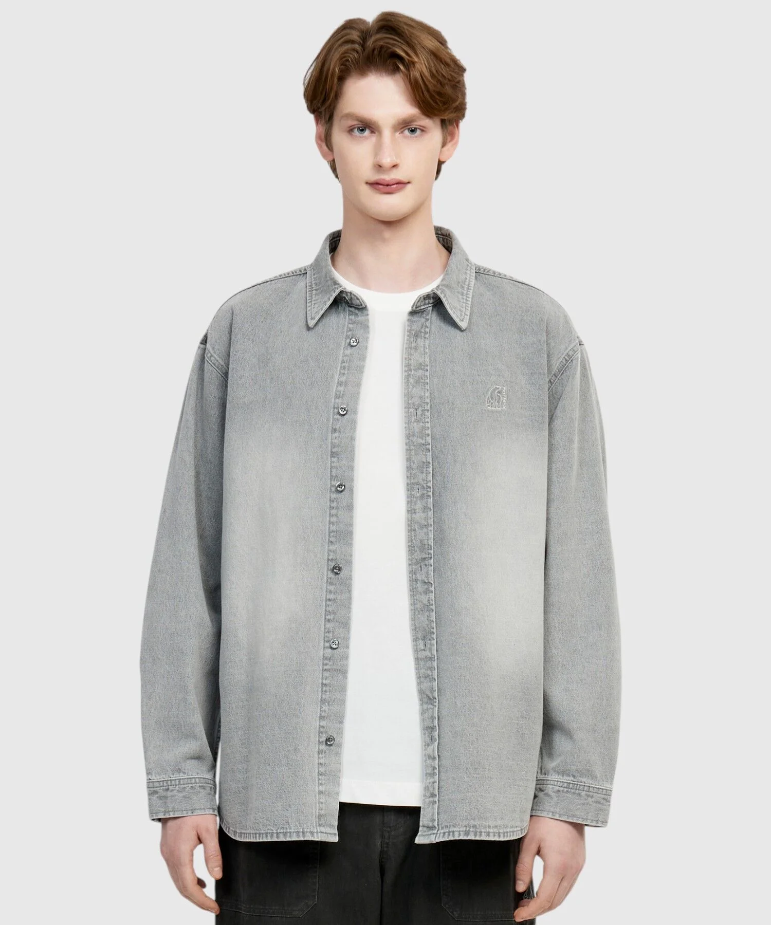 牛仔 長袖 襯衫 - U_SHIMMER GREY_OUP264031C