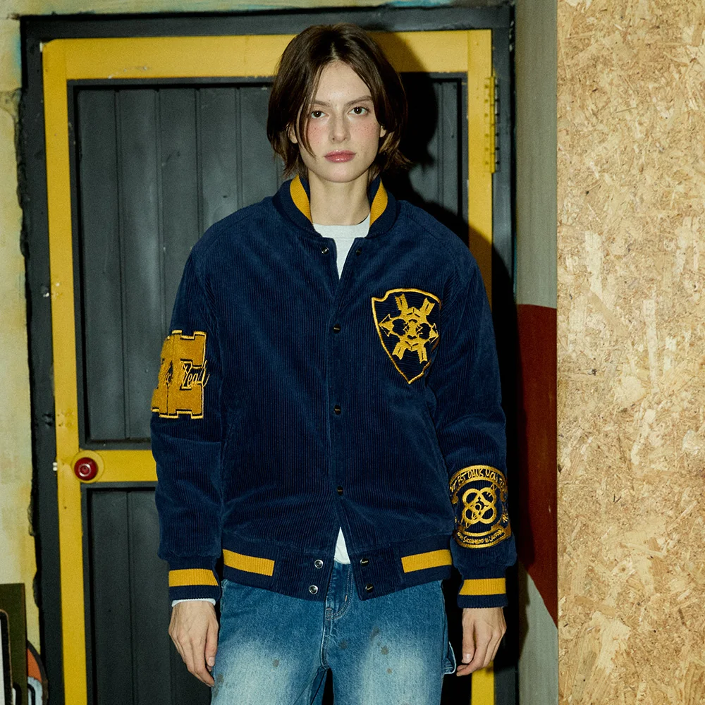 棒球外套 5704 燈芯絨 羽絨外套 布章 海軍藍 寬鬆版型 Stadium Jacket