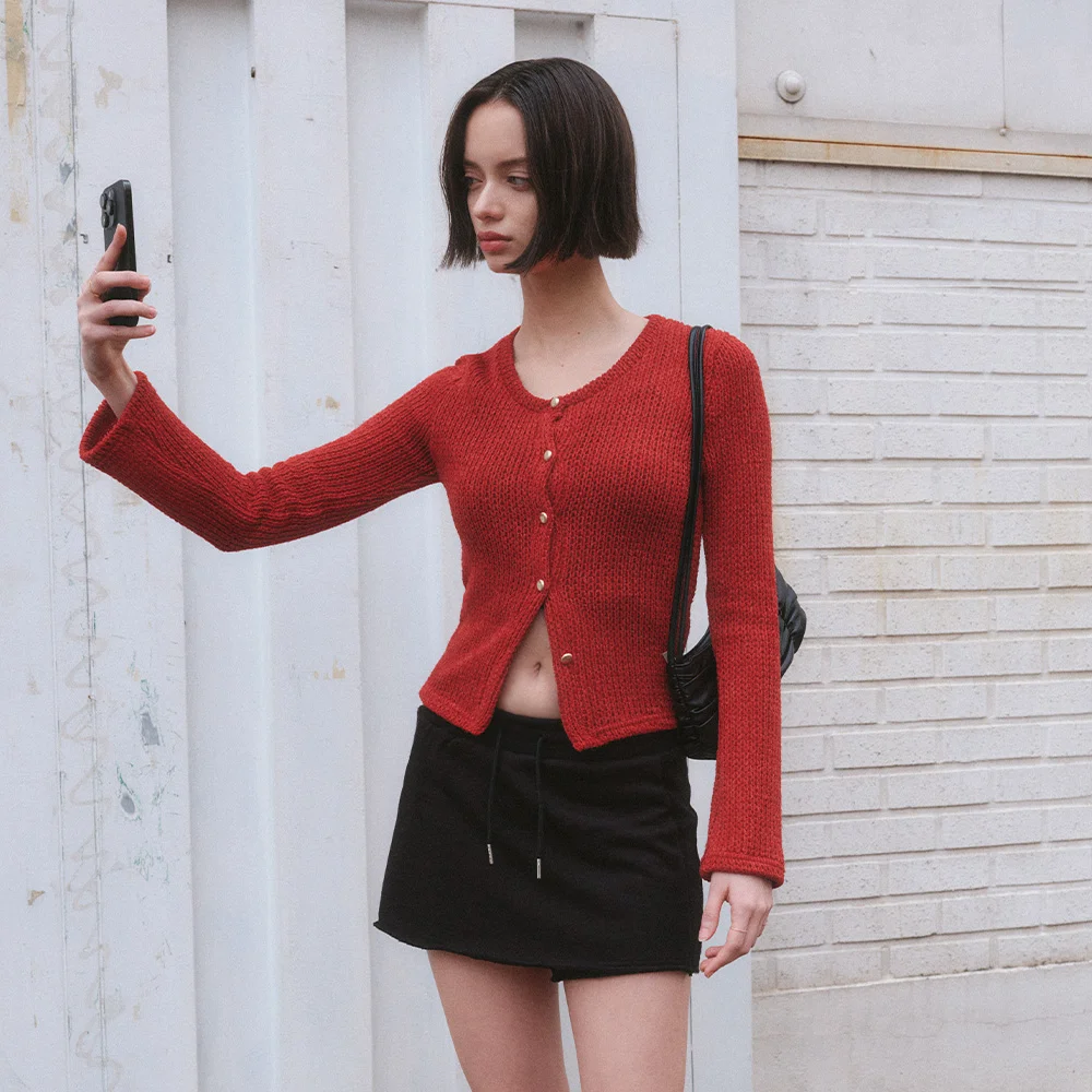 JULY U-NECK CARDIGAN_RED