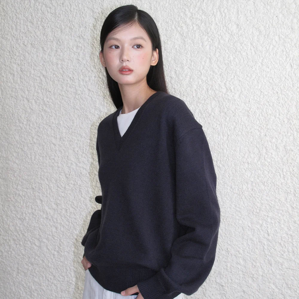 (woman) 必備款 V領 針織衫_Navy