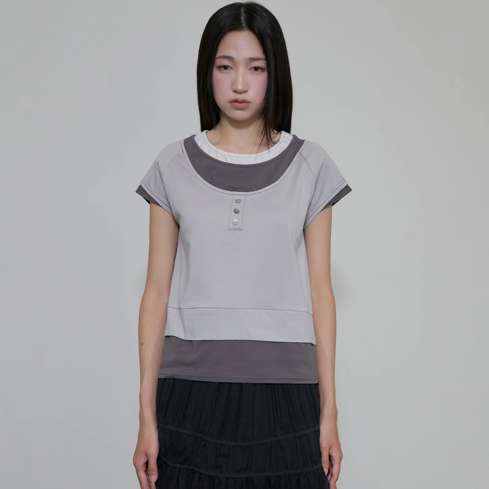 3-Layered Henley T-shirt (FL-151_Gray)
