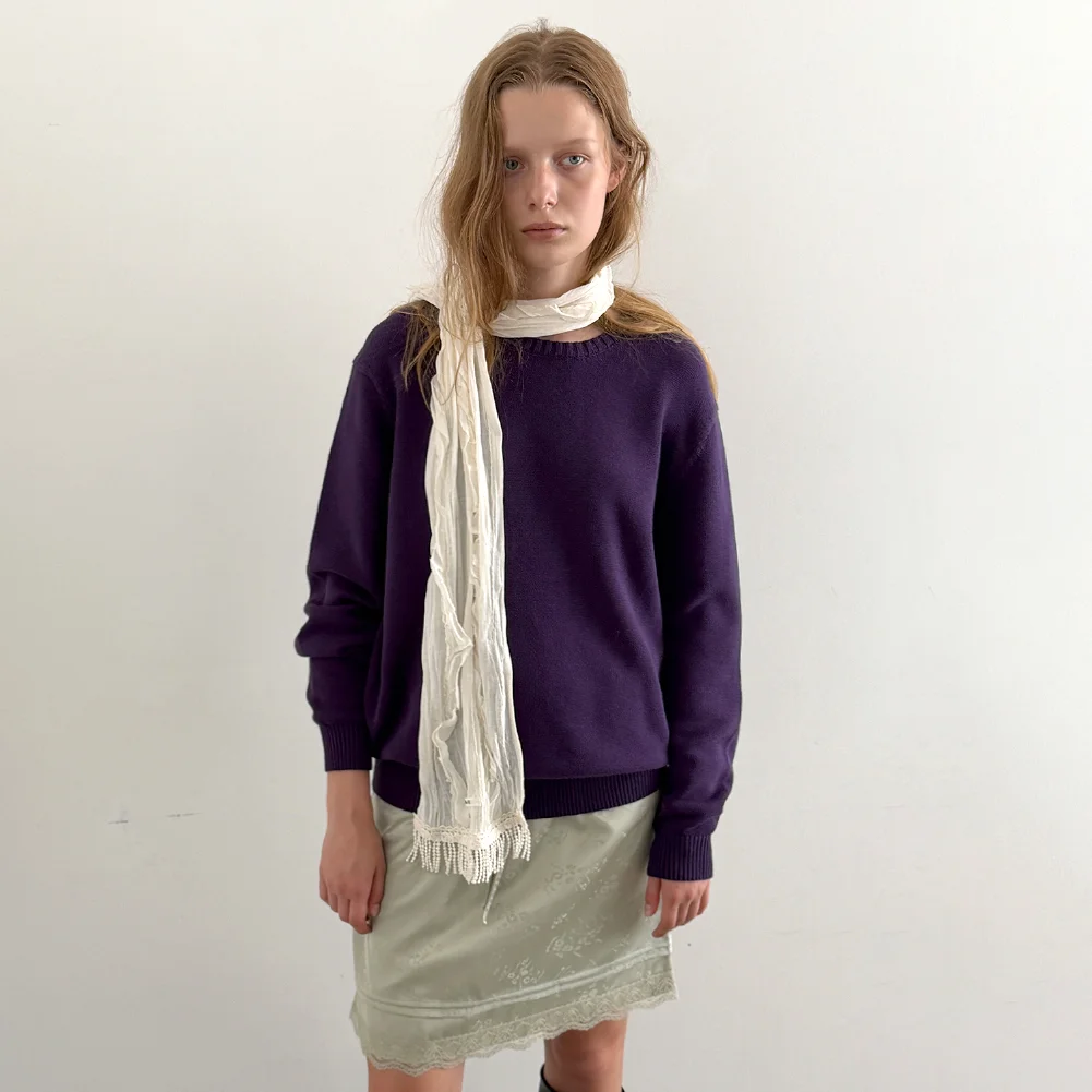 Logo Embroidery Cotton Knit (Purple)