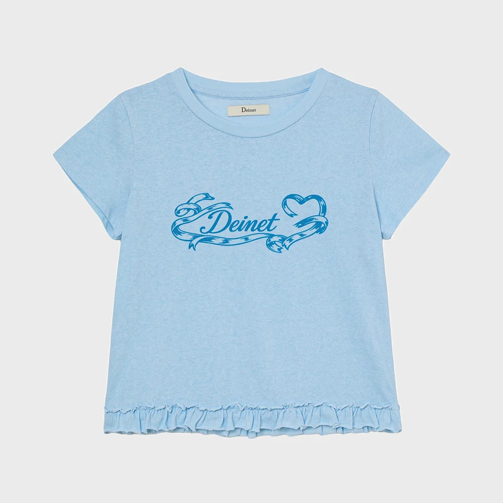 RUFFLE WASHED T-SHIRT IN LIGHT BLUE