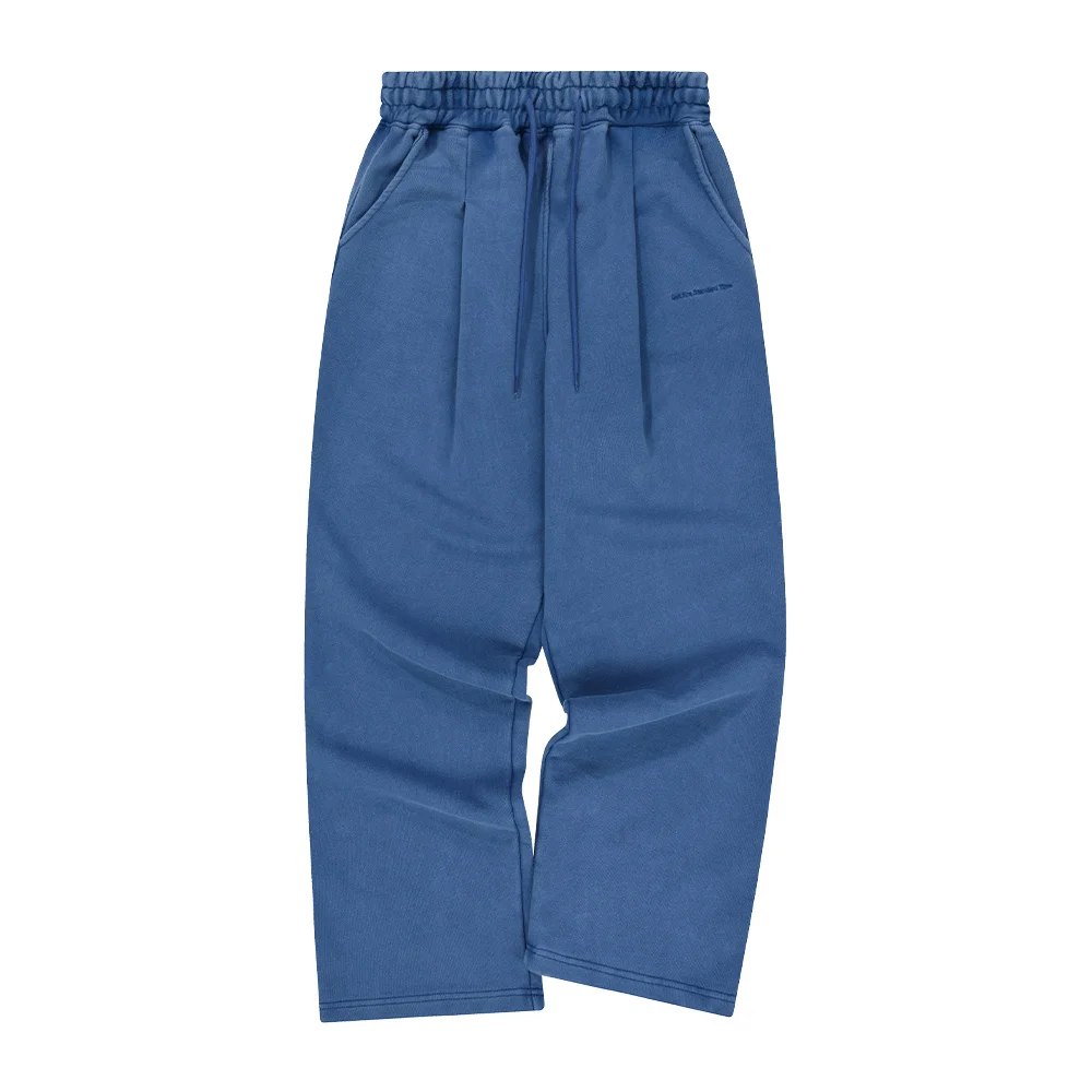 Washed Pintuck wide pants Deep blue