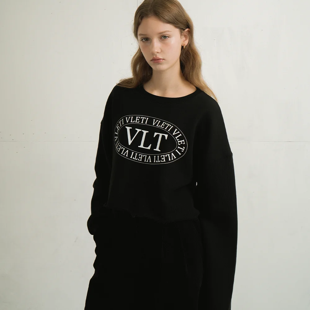 Logo Printing Crop Sweatshirt (Black)