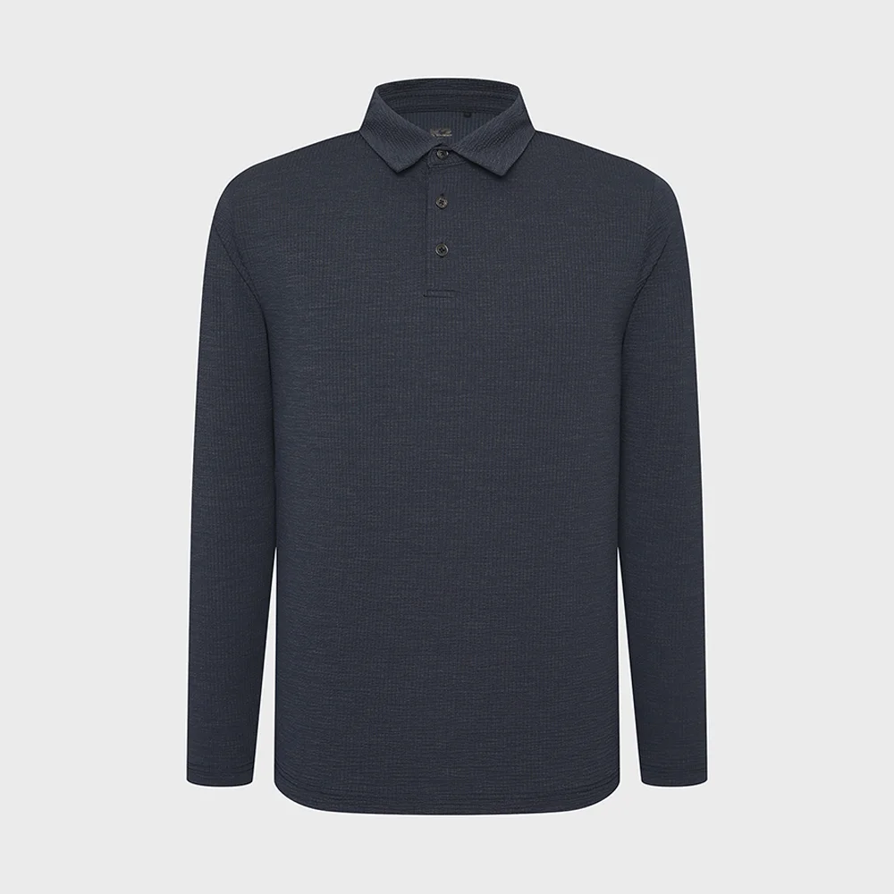 Seersucker ICE WAFFLE 長袖 Polo_MELANGE DARK NAVY_KMM26243D4