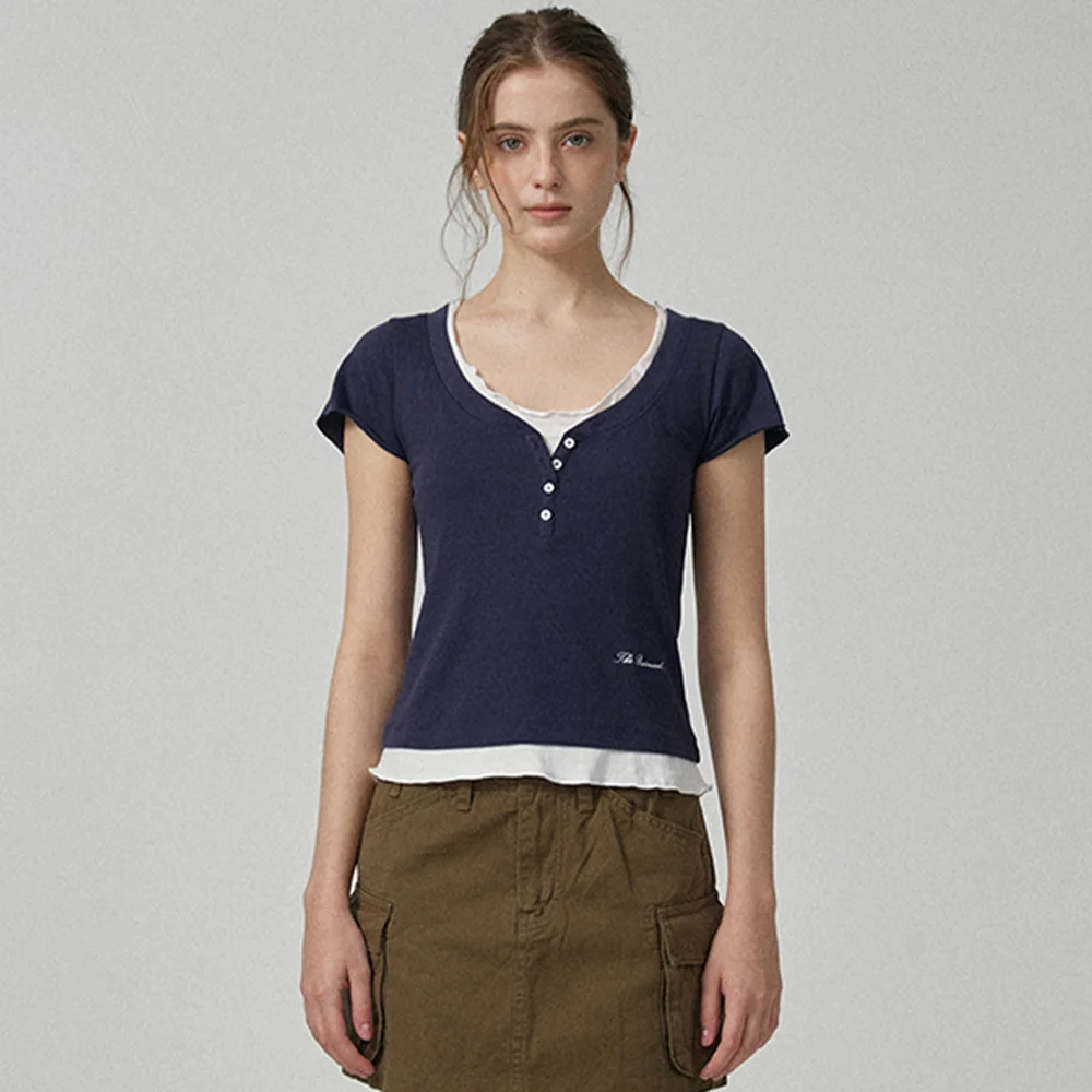 Noah Slim Layered Tee_Navy