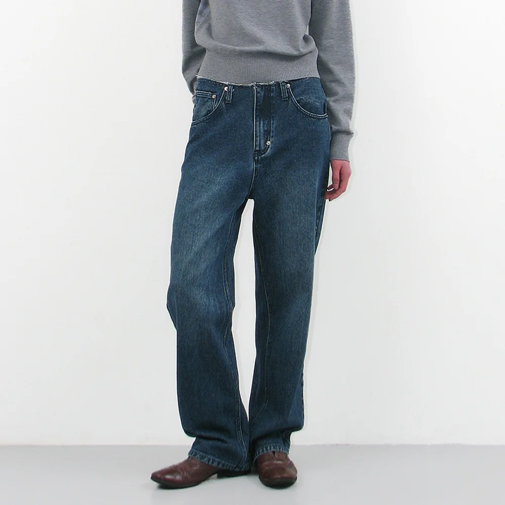CUT-OFF WAIST DOT PRINTED JEANS_DARK INDIGO