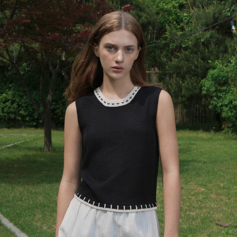 Viscose Color Scheme Knit Sleeveless (black)