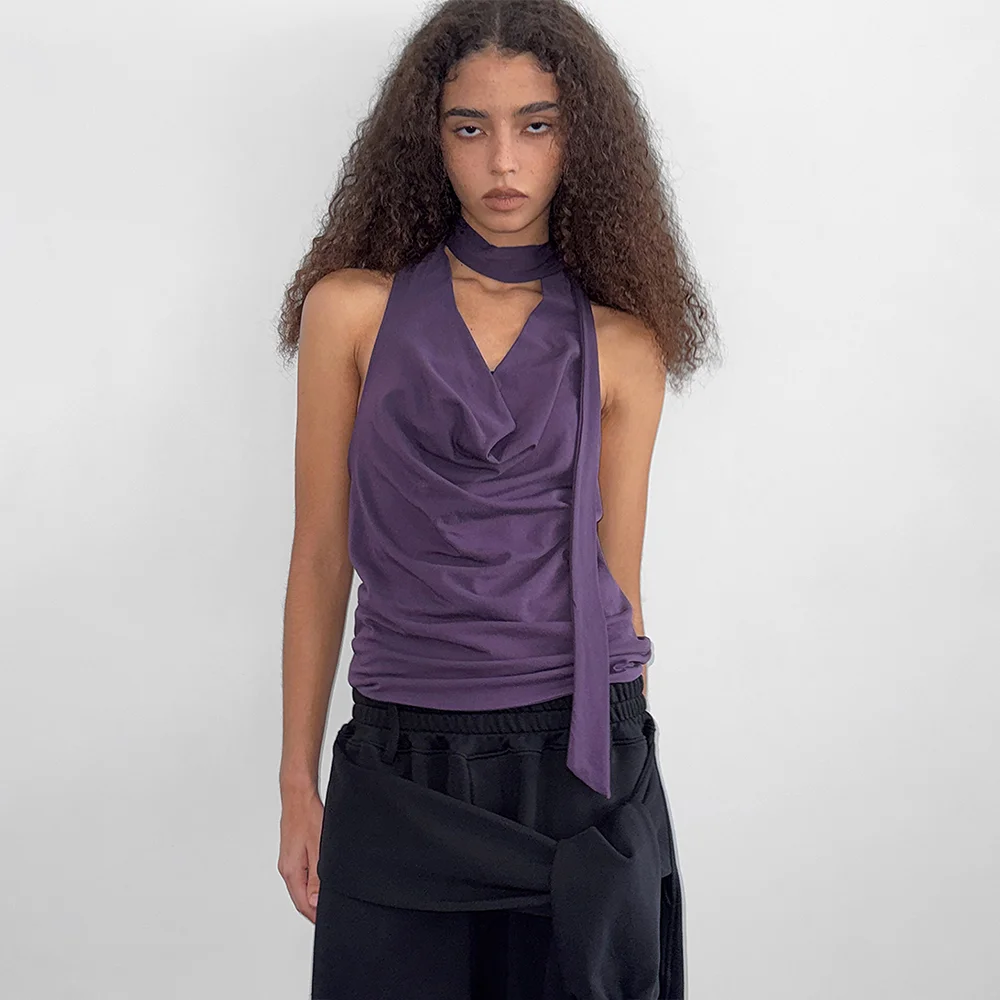 Draped Halter Sleeveless_Purple
