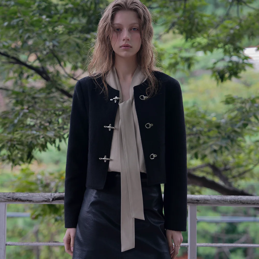 Buckle Pointed Tweed Jacket