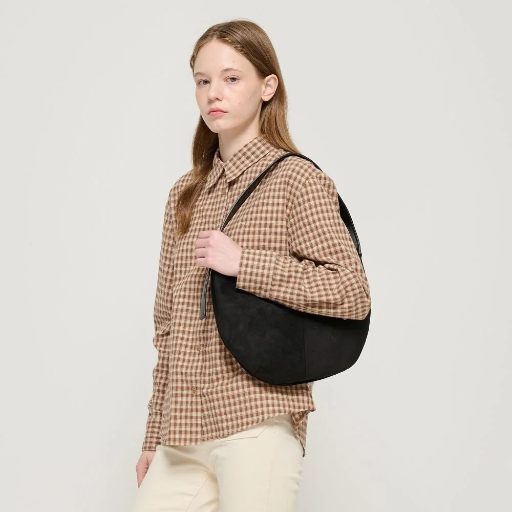 麂皮 Croa 肩部 Hobo Bag (黑色)