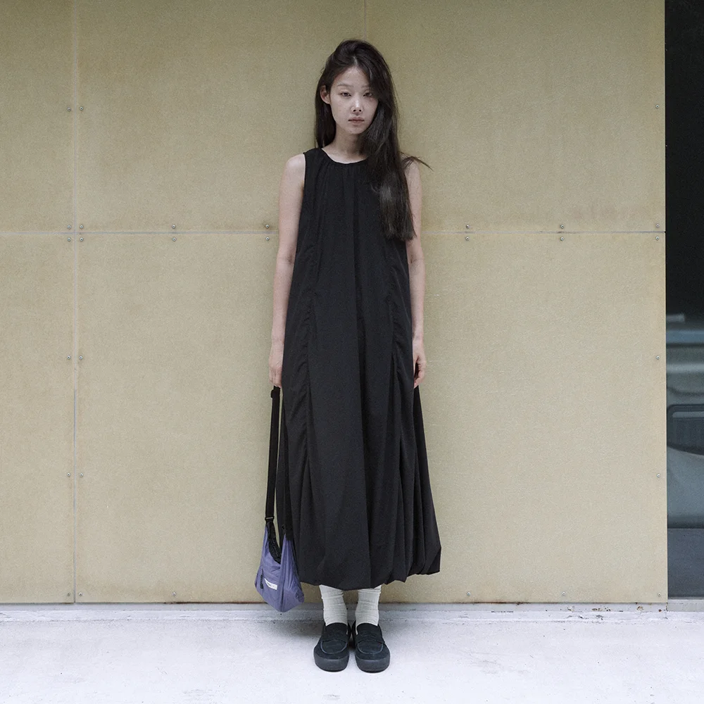 W 羽毛感 連衣裙 Black