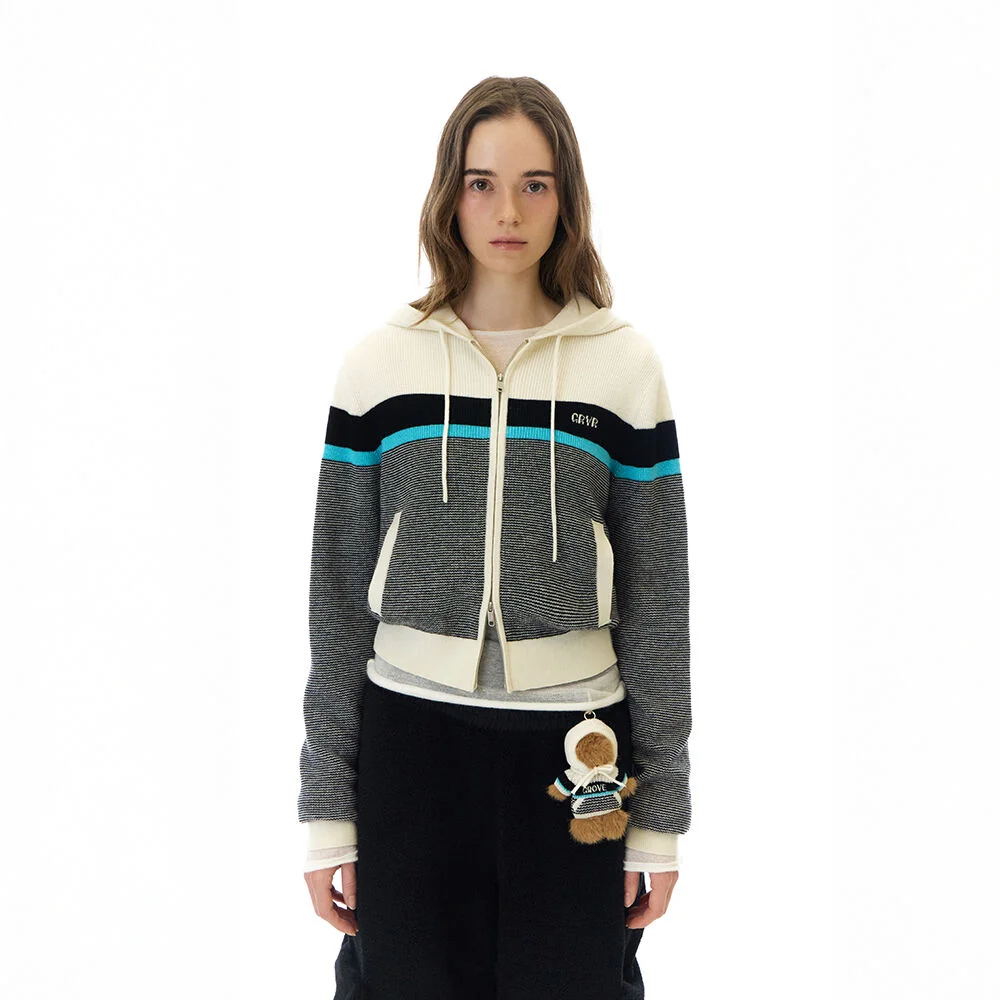 PEAK KNIT ZIP-UP (IVORY STRIPE)