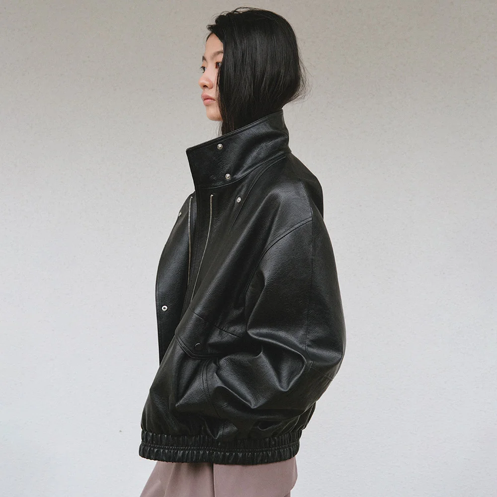 High-neck Leather Blouson Jumper M938_2color