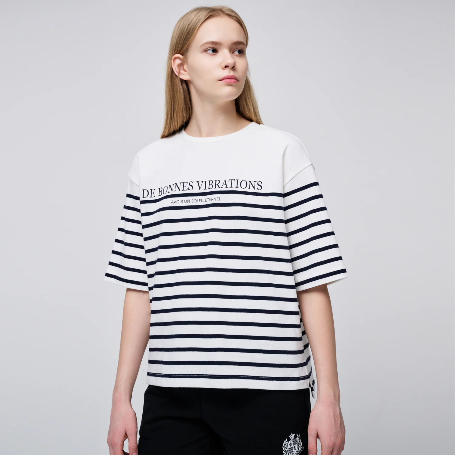Border Stripe 圓領 女裝 短袖T恤 NAVY