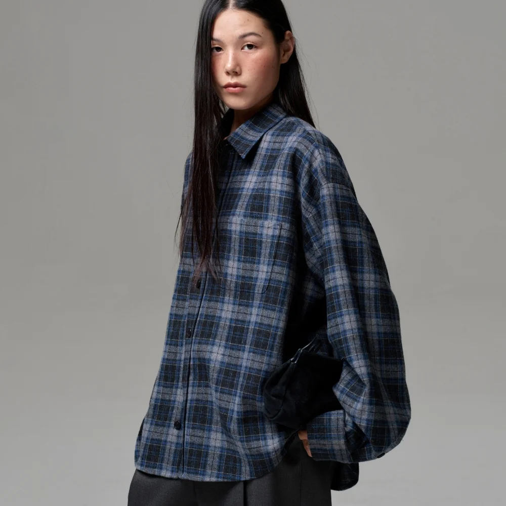UNISEX VINTAGE CHECK SHIRT - BLUE GRAY
