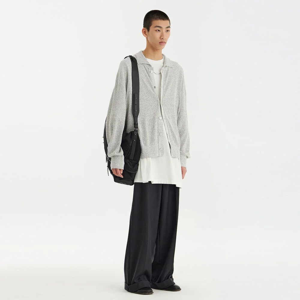 Knit Collar Cardigan - Light Grey