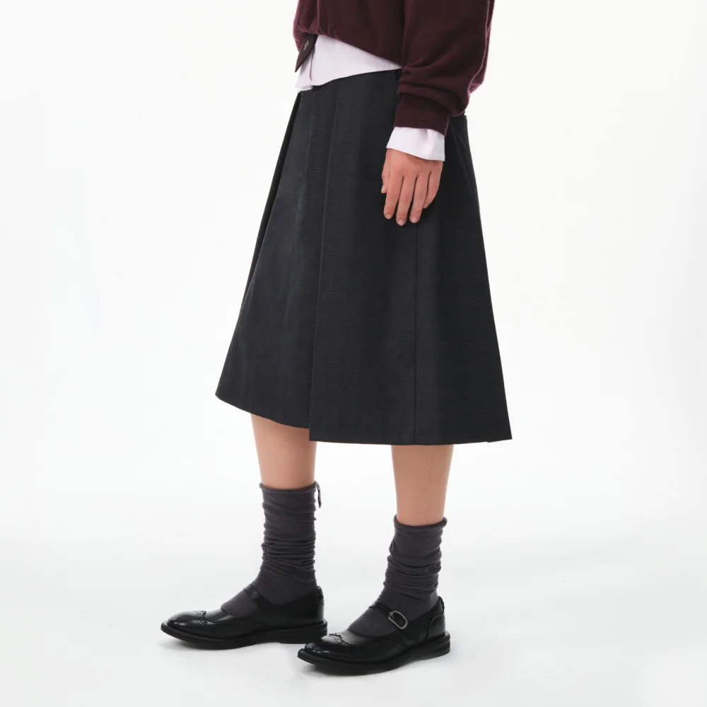 YELENA CHECK MIDI SKIRT (CHARCOAL)