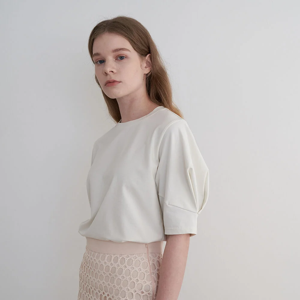 Heart Puff Sleeve T-Shirt (Cream)