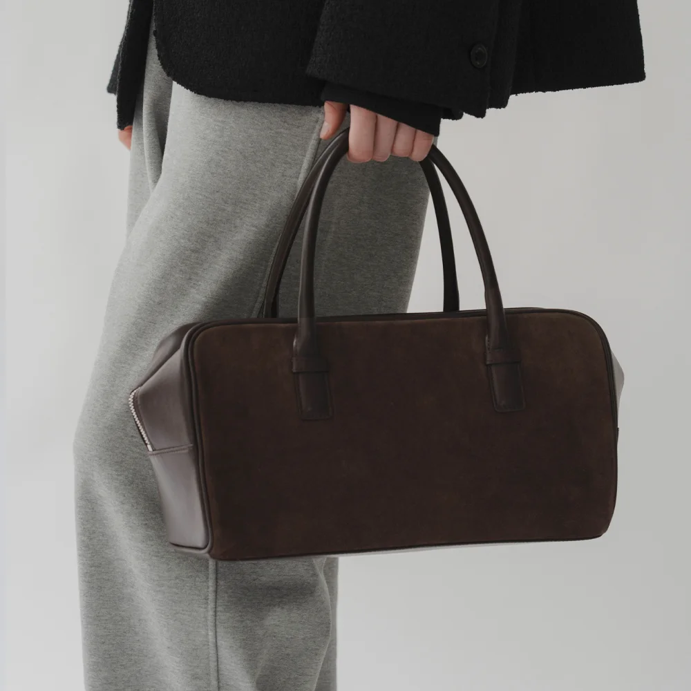 Brick tote bag (brown suede)