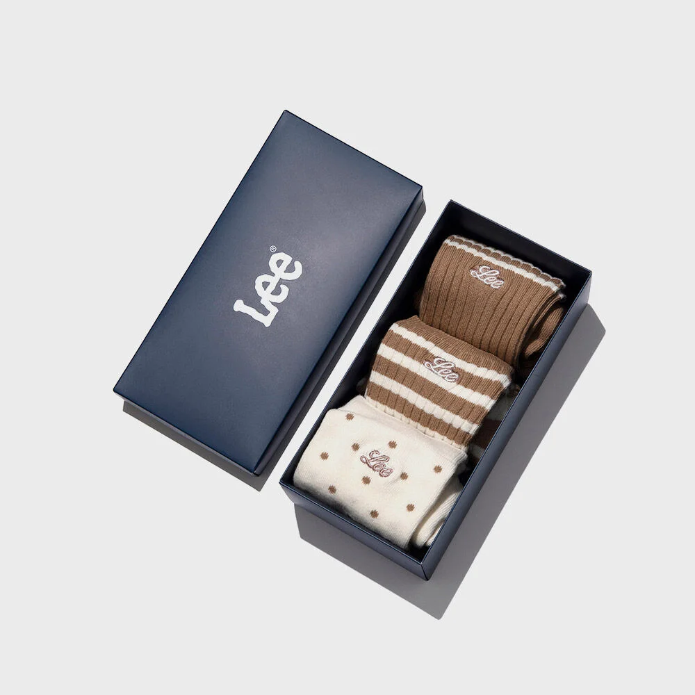 女裝 圖案 襪 3PACK 米色