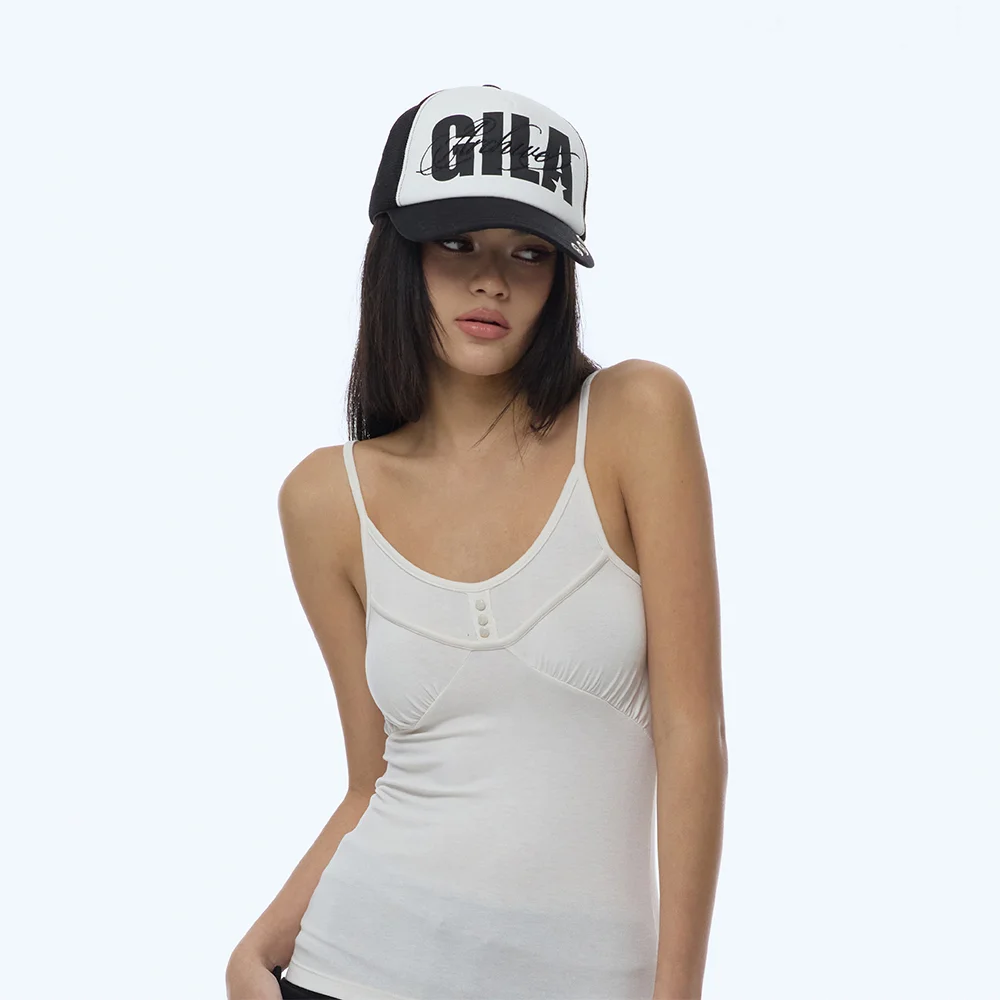 EYELET BOLD LOGO MESH CAP_BLACK