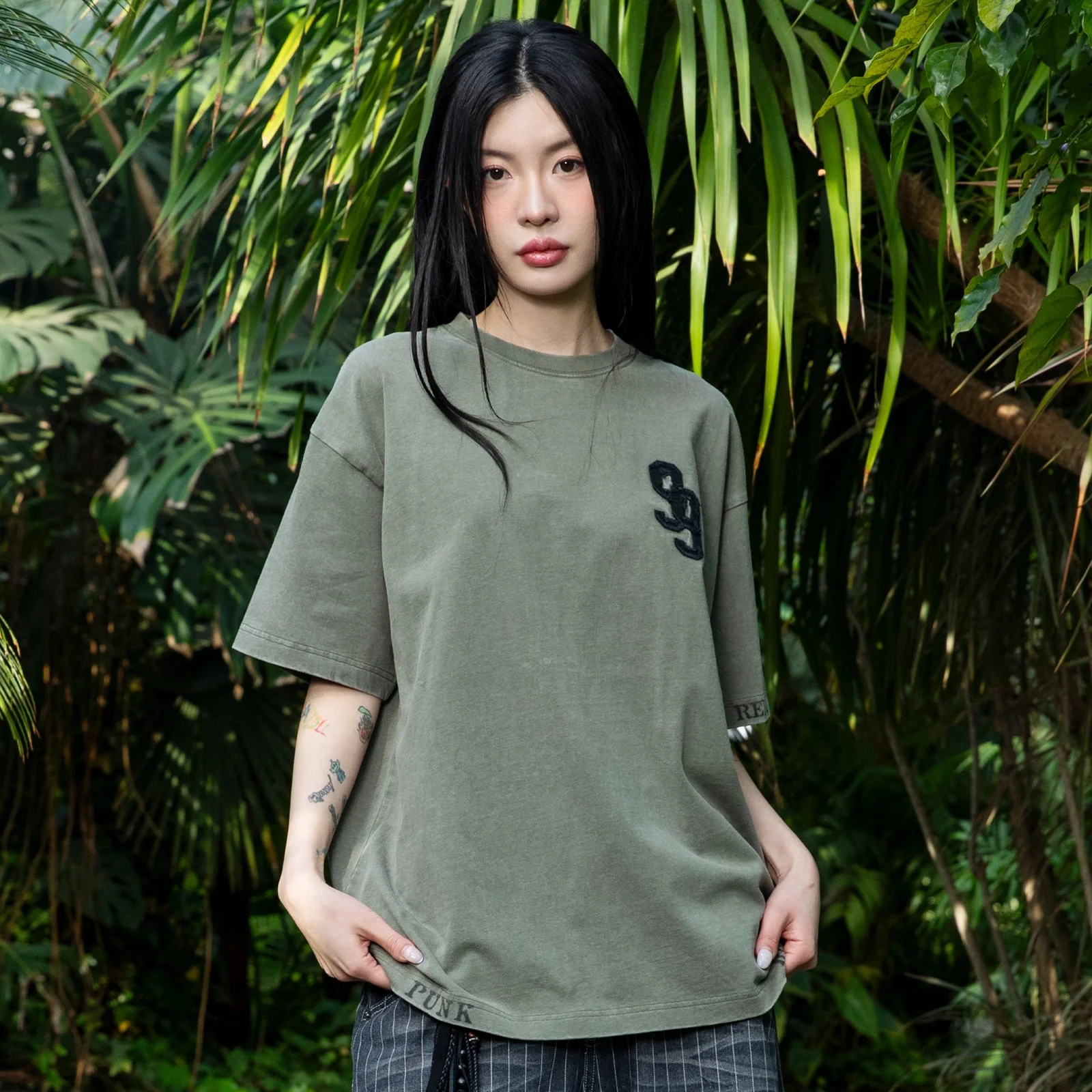 GT135 Rebel 龐克 水洗 T恤 (OLIVE)