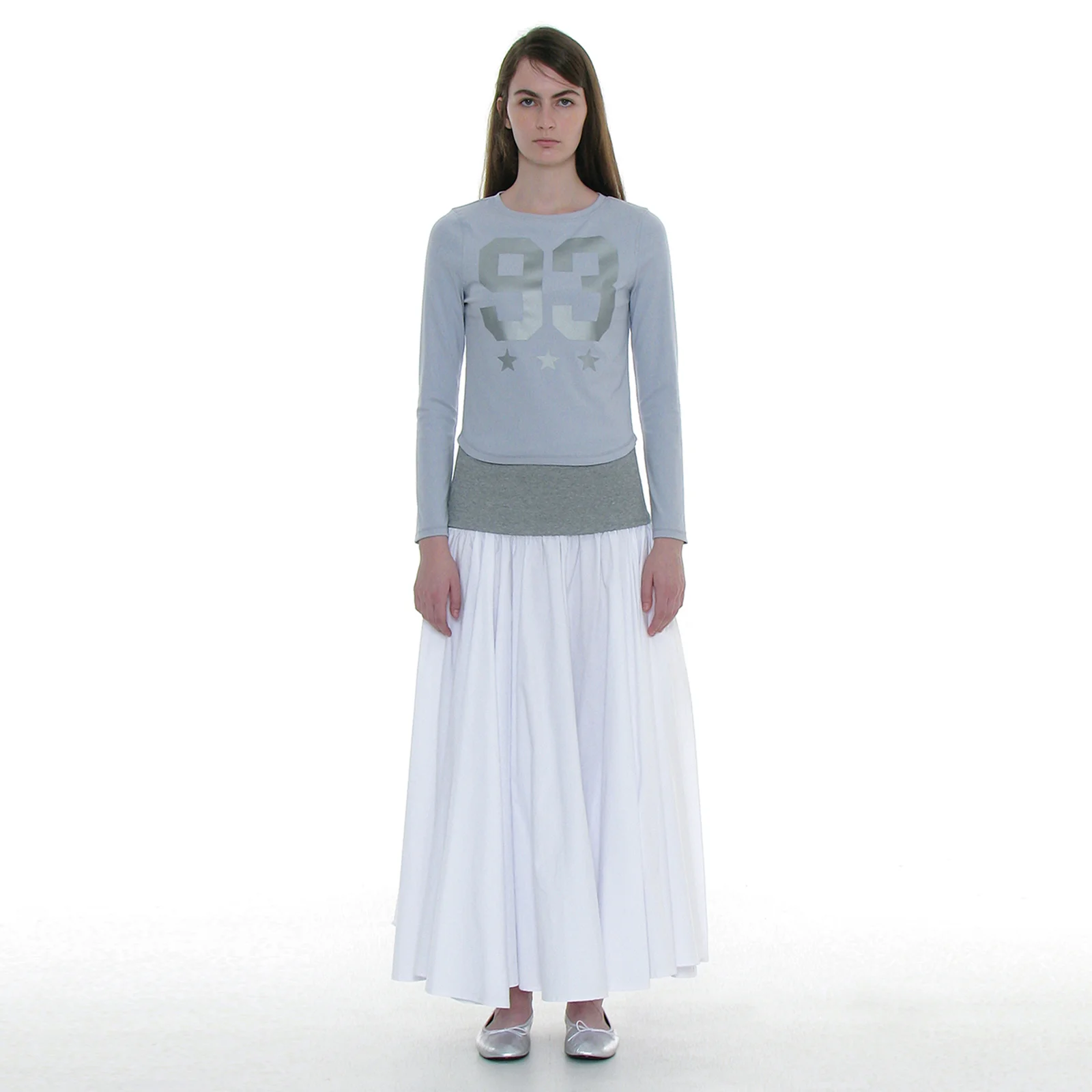 VOLUME FLARE MAXI SKIRT_WHITE