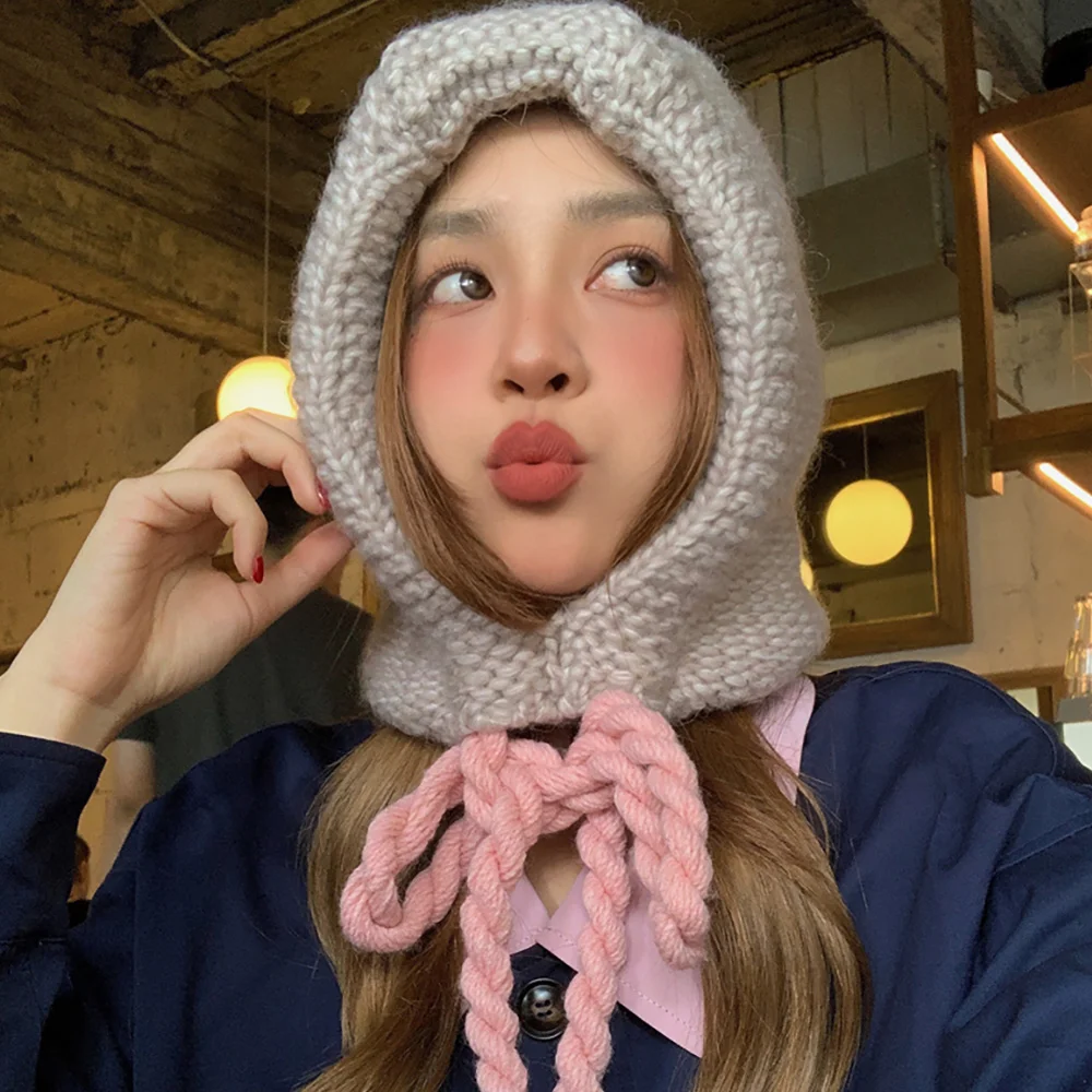 雙色 麻花 針織衫 Bonnet Hat 米色
