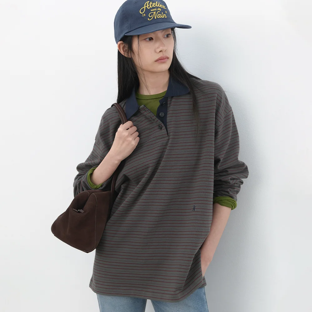 (T-7282)PINSTRIPE COLLAR TEE