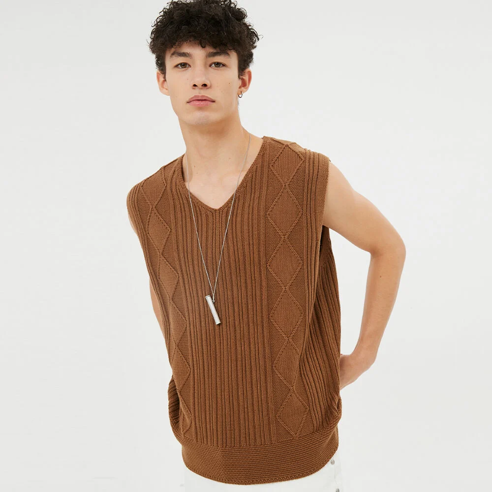 UNISEX, Solar Dia Ribbed Knit Vest / Camel