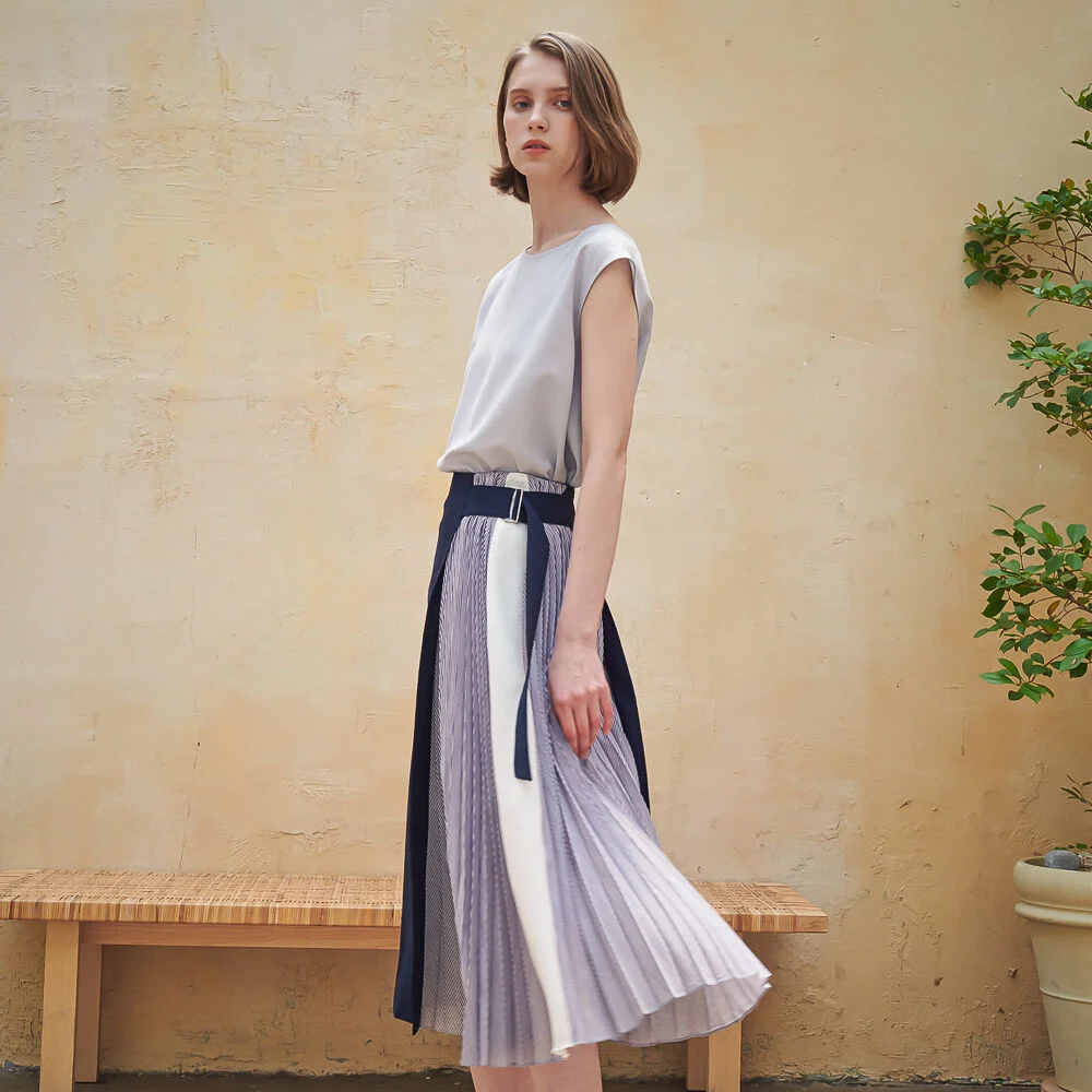 Tiera Pleats Skirt_Navy