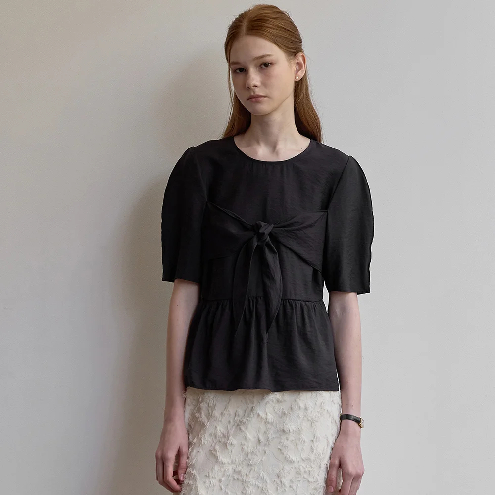 Ribbon peplum top - Black