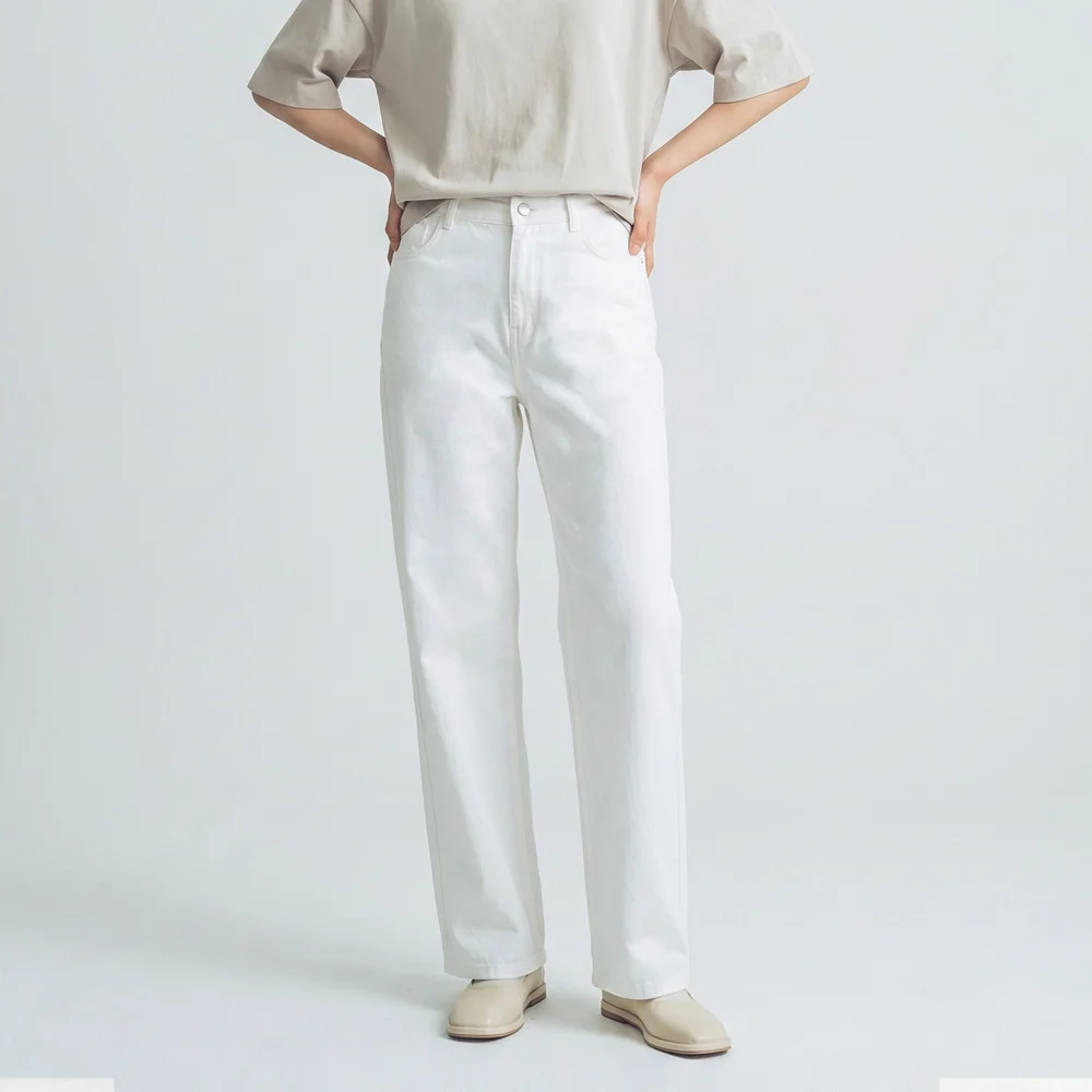 semi wide denim pants-ivory