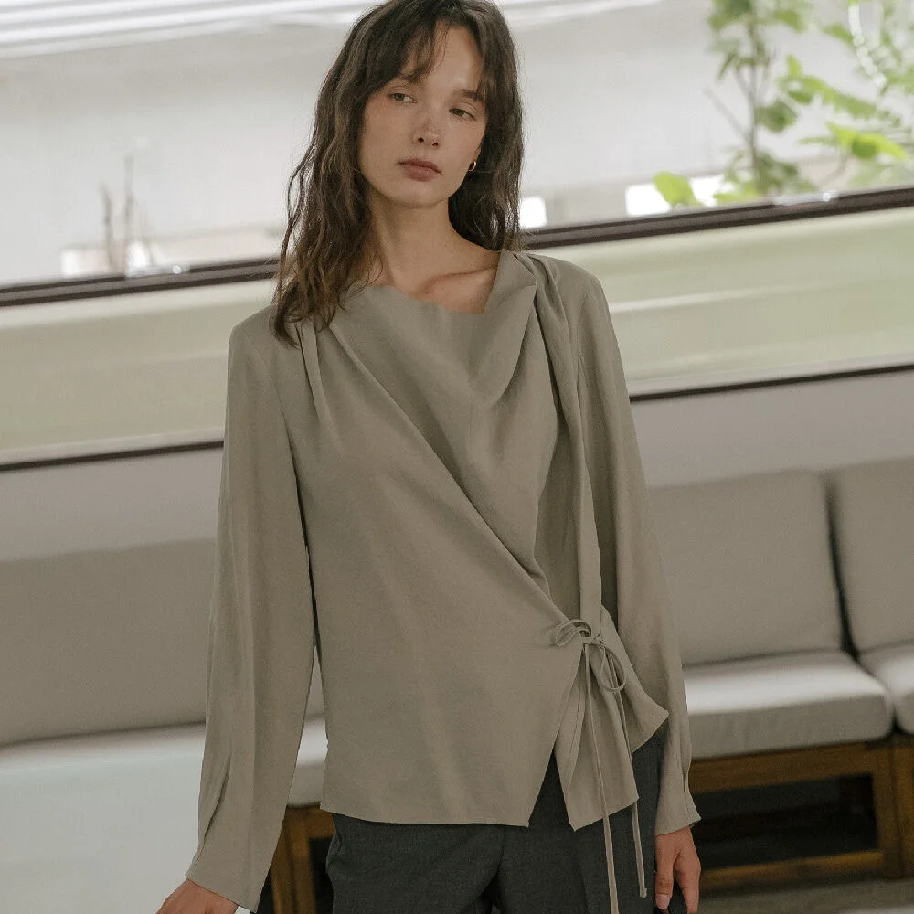 Modal cowl wrap blouse _Khaki