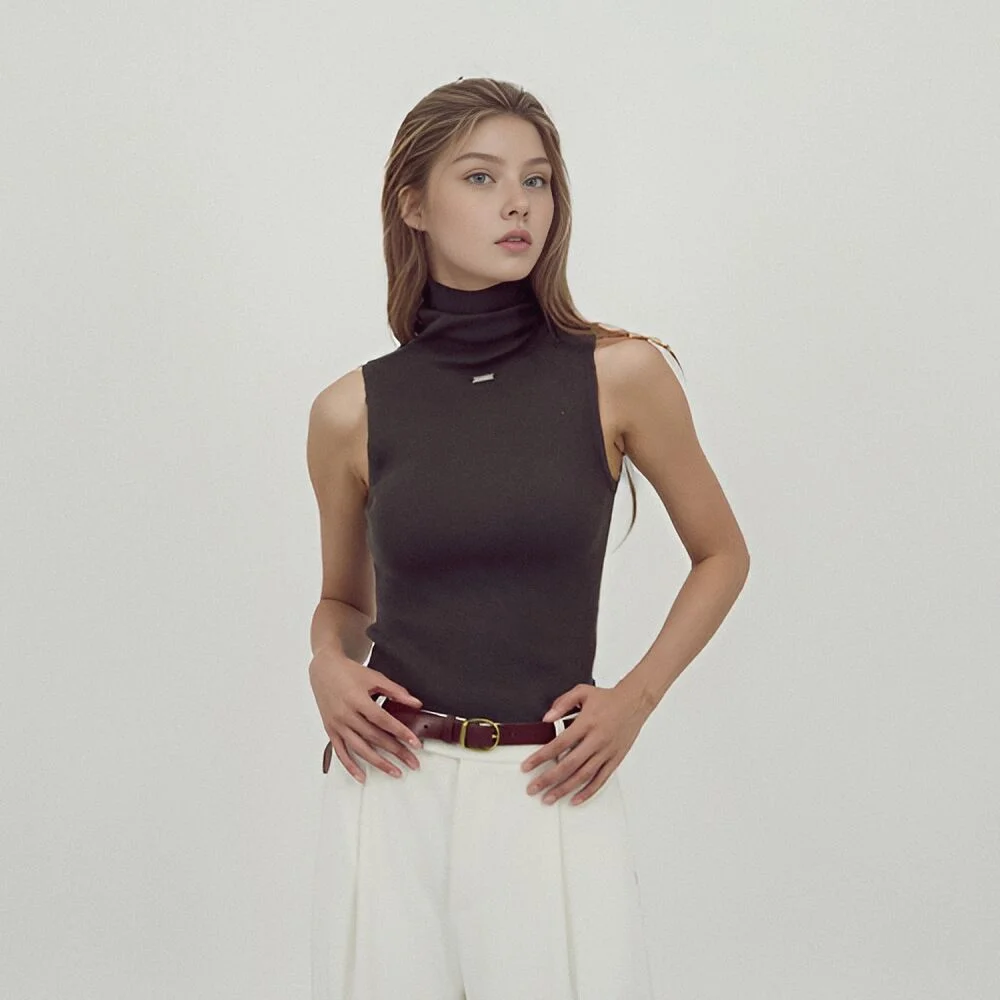 Ribbed Sleeveless Knit _D.Brown