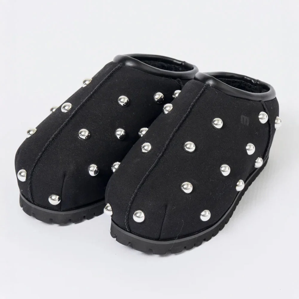 STUDS MOUTON SABOT SHOES (BLK)