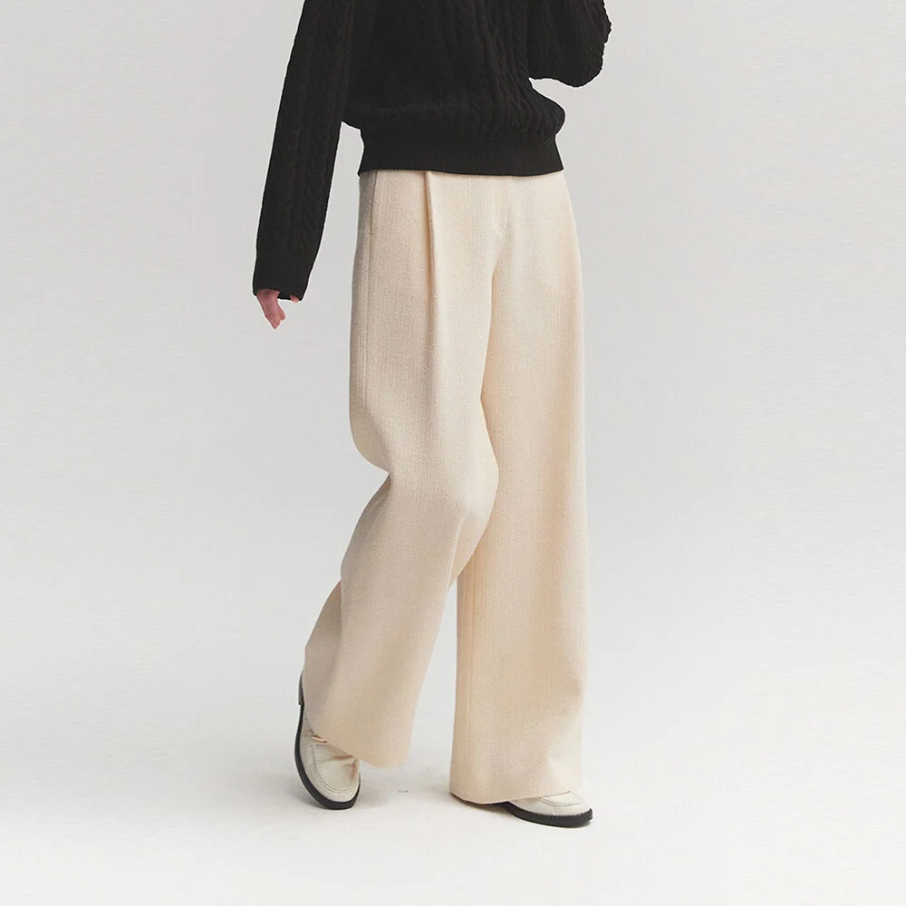 CORDUROY PINTUCK WIDE PANTS(SAND IVORY)