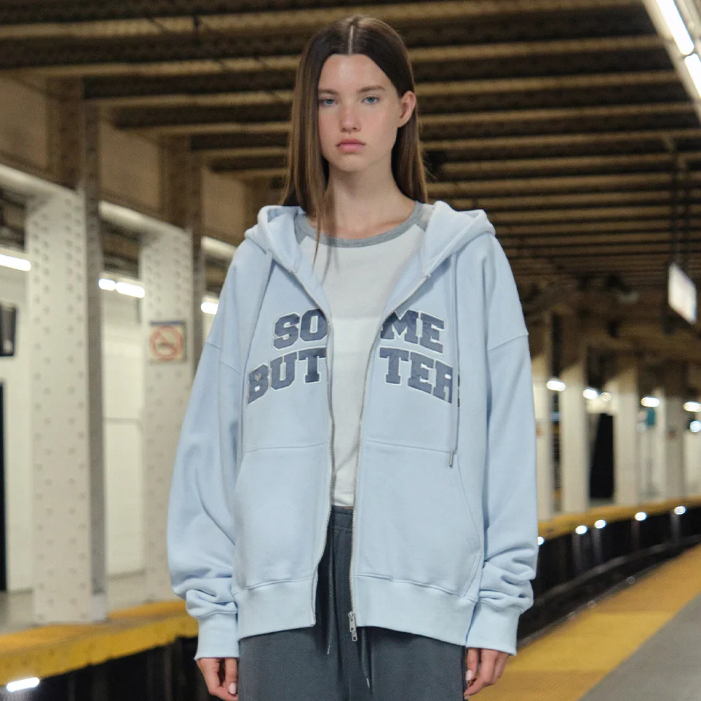Satin Heart Logo Hoodie Zip-Up - Pale Blue