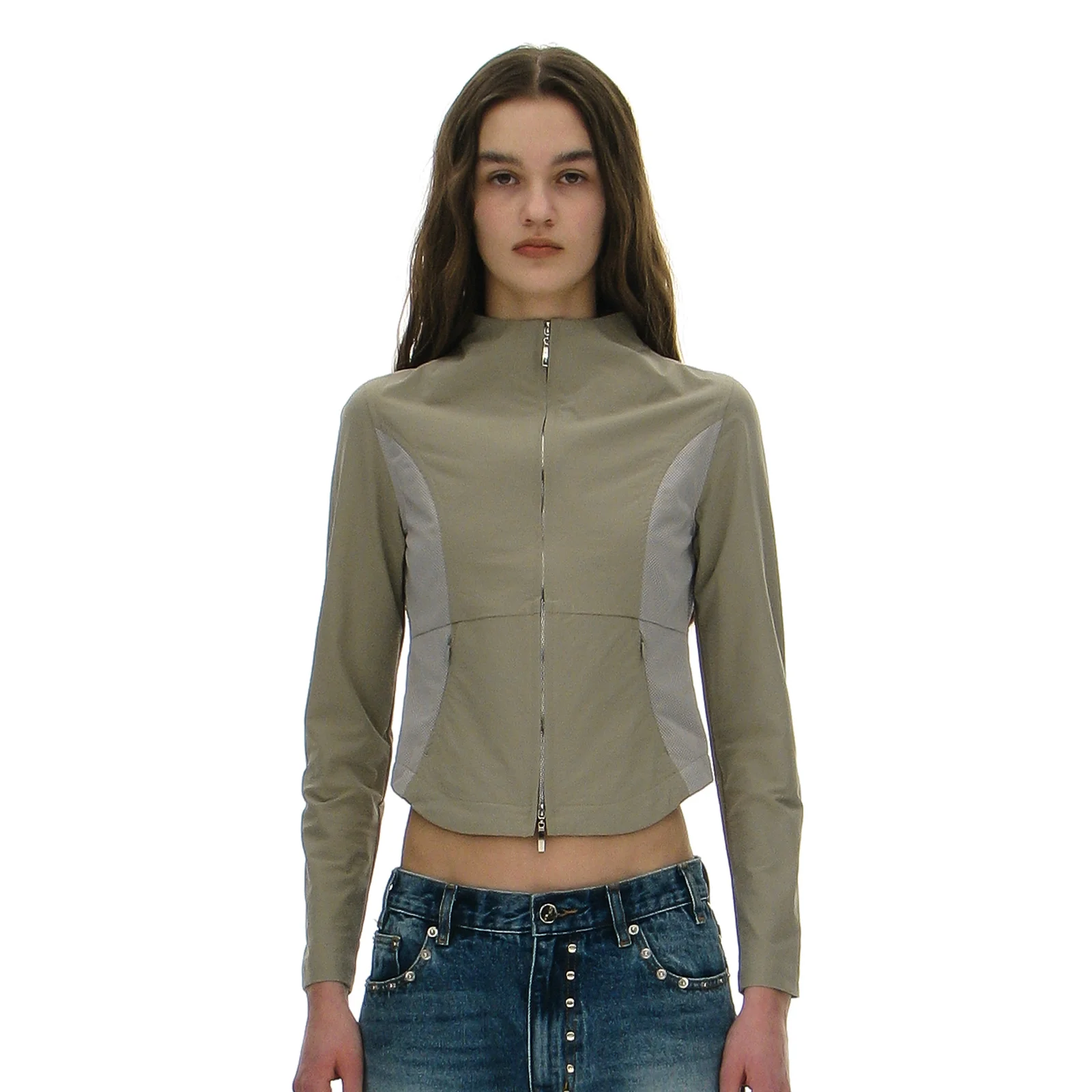 MESH LAYER ZIP-UP JACKET_LIGHT KHAKI