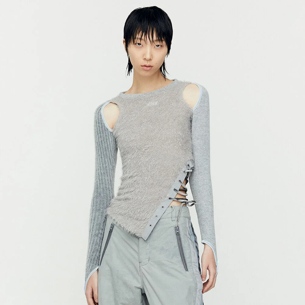 HAIRY CUT-OUT TOP atb1180w(GREY)