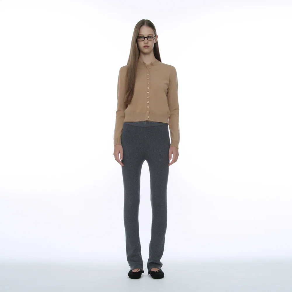 PWC SIDE ZIP-UP RIBBED LEGGINGS PANTS_CHARCOAL MELANGE