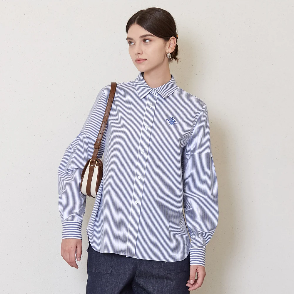 tuck sleeve stripe shirt_blue