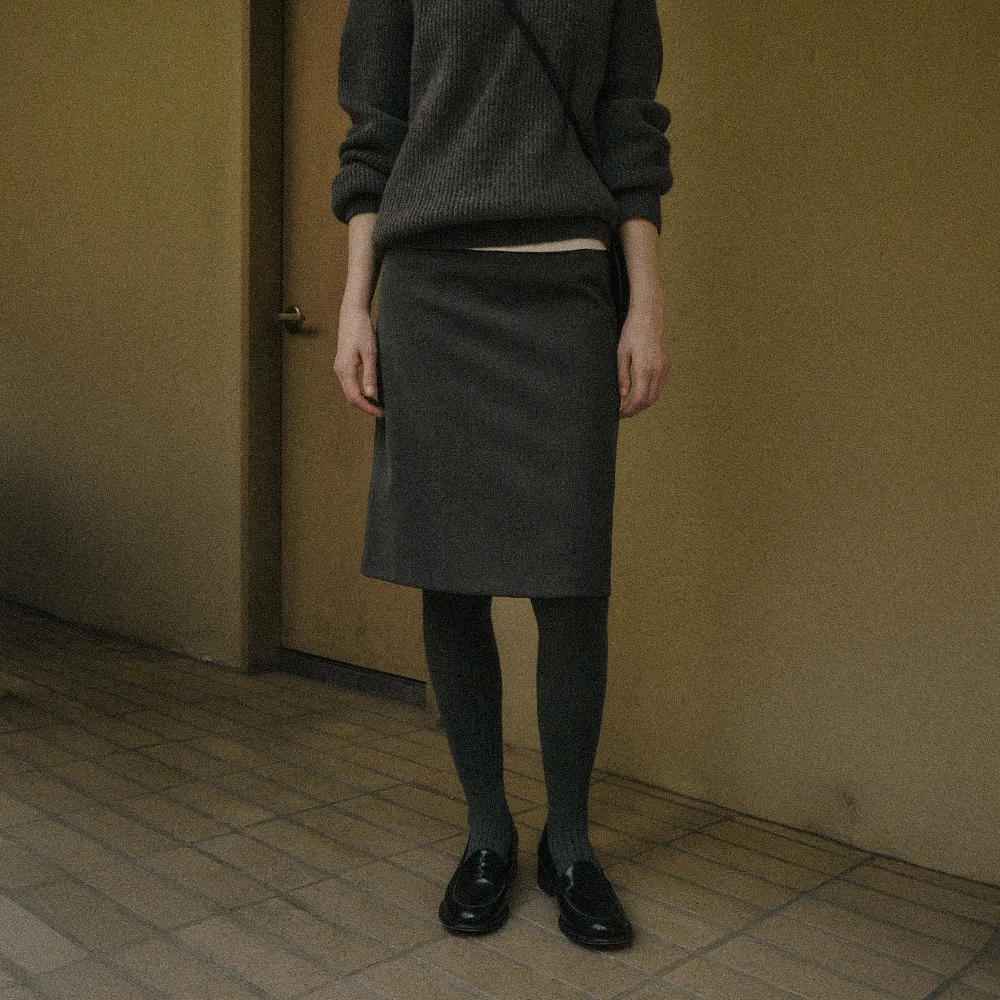 WOVEN WOOL MIDI SKIRT_GRAY