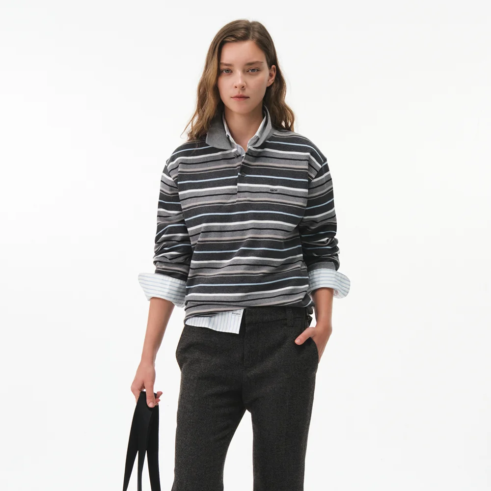 26FW CARELL STRIPE LS PIQUE SHIRT (MELANGE GRAY)